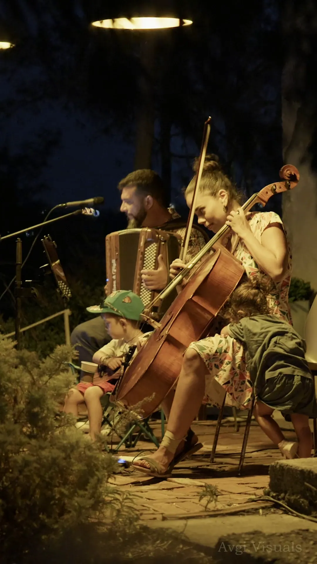 The duo performing at night